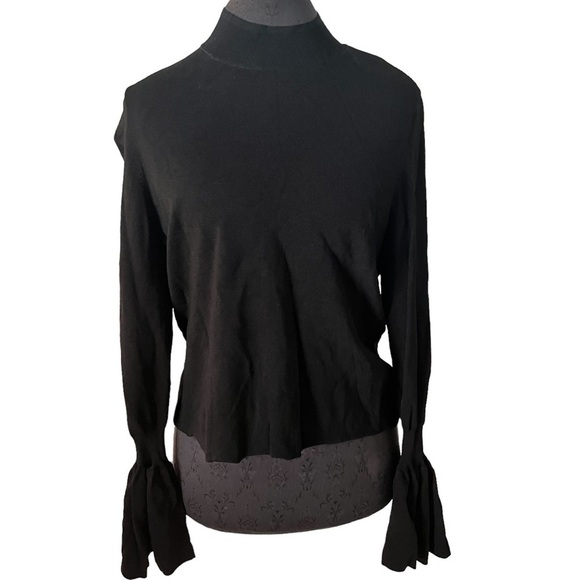 H&M Black Knit Mock Turtleneck Ruffled Sleeves Goth Emo Witchcore Large - Picture 8 of 8